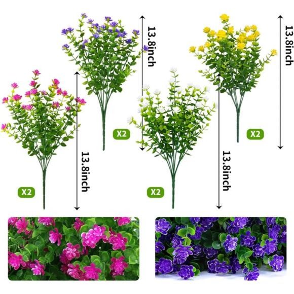 8 Bundles Artificial Flowers Lifelike No Fade UV Resistant Fake Plastic Flowers - Picture 3 of 7